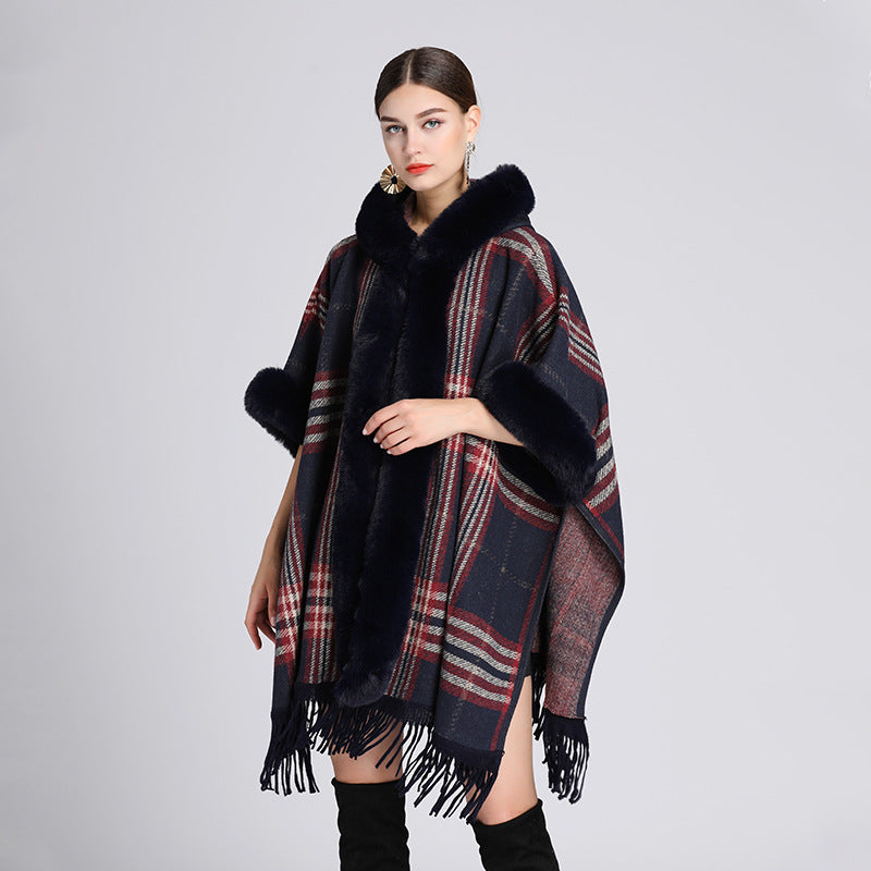 🔥✨Christmas Offer: 50% Off-Faux rabbit fur collar hooded cape