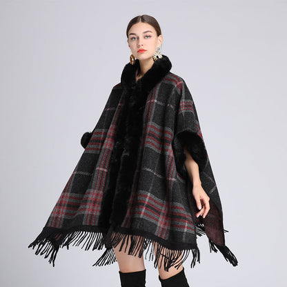 🔥✨Christmas Offer: 50% Off-Faux rabbit fur collar hooded cape