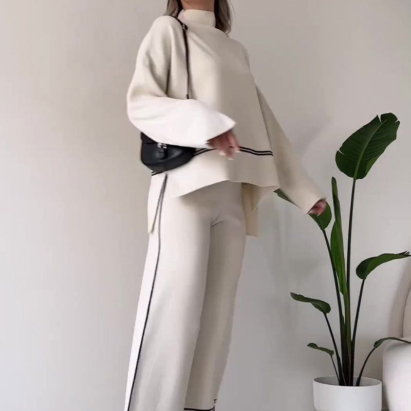 Women's Knitted Lounge Set with Micro-Flared Pants