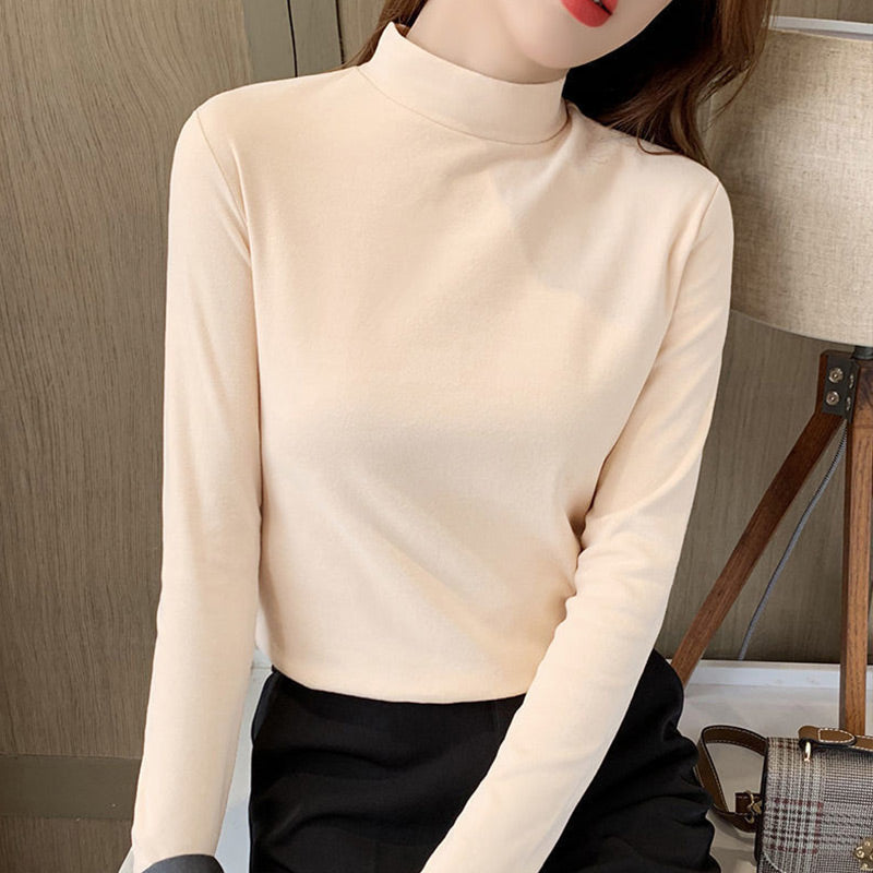 🔥Women's Comfortable Solid Color Half High Neck Long Sleeve Top