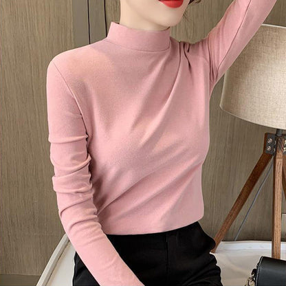 🔥Women's Comfortable Solid Color Half High Neck Long Sleeve Top