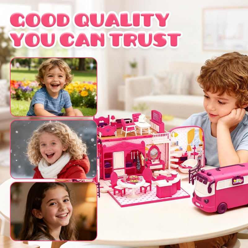 2-in-1 Portable Dollhouse Travel Bus