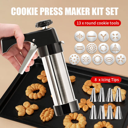 Stainless Steel Cookie Pres with 13 Discs & 8 Nozzles