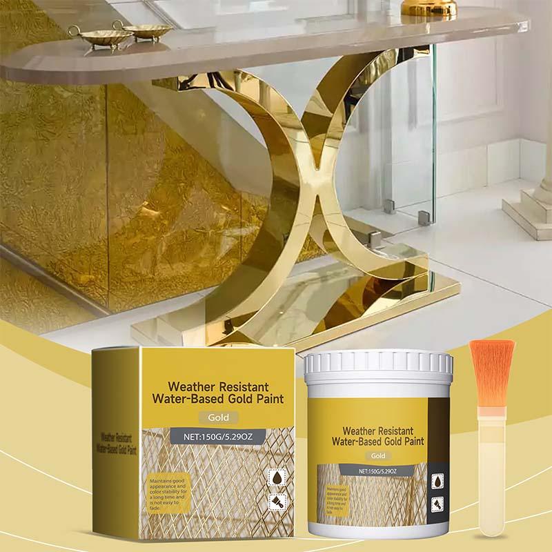 🎨🏡Gold Leaf Effect Paint Set – Water-Based, Weather-Resistant Metallic Gold Paint with Brush, Ideal for Furniture, Decor & Outdoor DIY