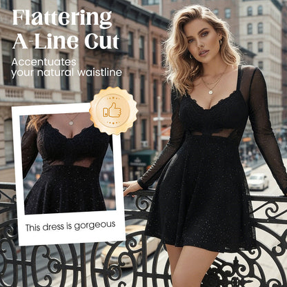 💖New Arrival💖Starry Night Sparkle Party Dress with Lace Bodice