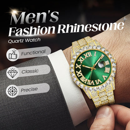 💎 Steal the Spotlight! Full Rhinestone Men's Quartz Watch | Luxe Design, Statement Look