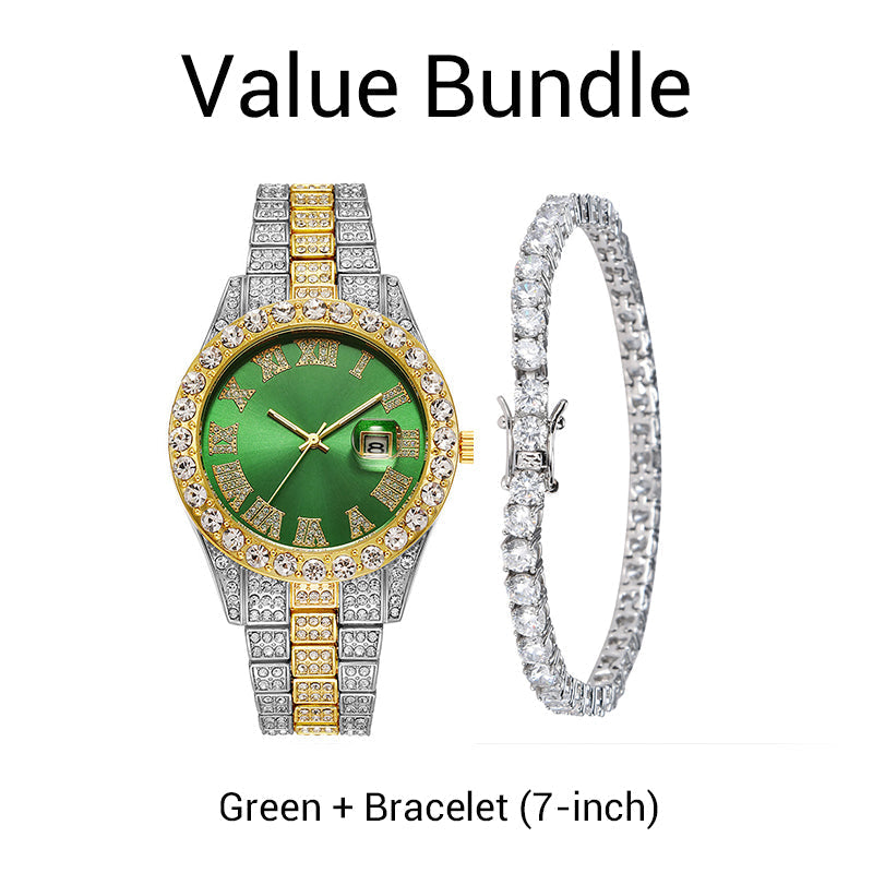 💎 Steal the Spotlight! Full Rhinestone Men's Quartz Watch | Luxe Design, Statement Look