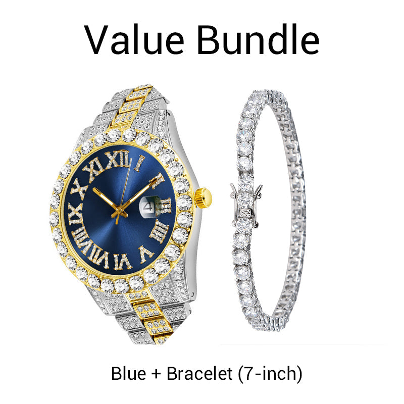 💎 Steal the Spotlight! Full Rhinestone Men's Quartz Watch | Luxe Design, Statement Look