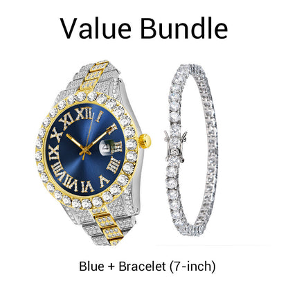 💎 Steal the Spotlight! Full Rhinestone Men's Quartz Watch | Luxe Design, Statement Look