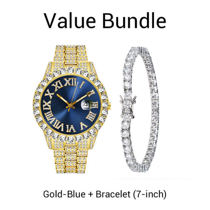 💎 Steal the Spotlight! Full Rhinestone Men's Quartz Watch | Luxe Design, Statement Look