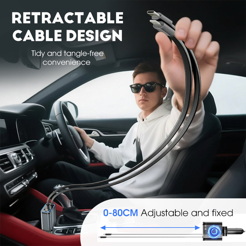 ⚡✨ Ultra-fast 4-in-1 Car Charger 90W – With Retractable Cables & Ambient Starlight 🚗🌌