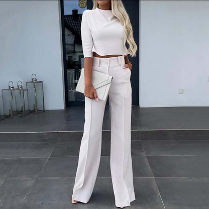 💖Women's Wide-Leg Commuter Pants & Elegant Crop Top Set