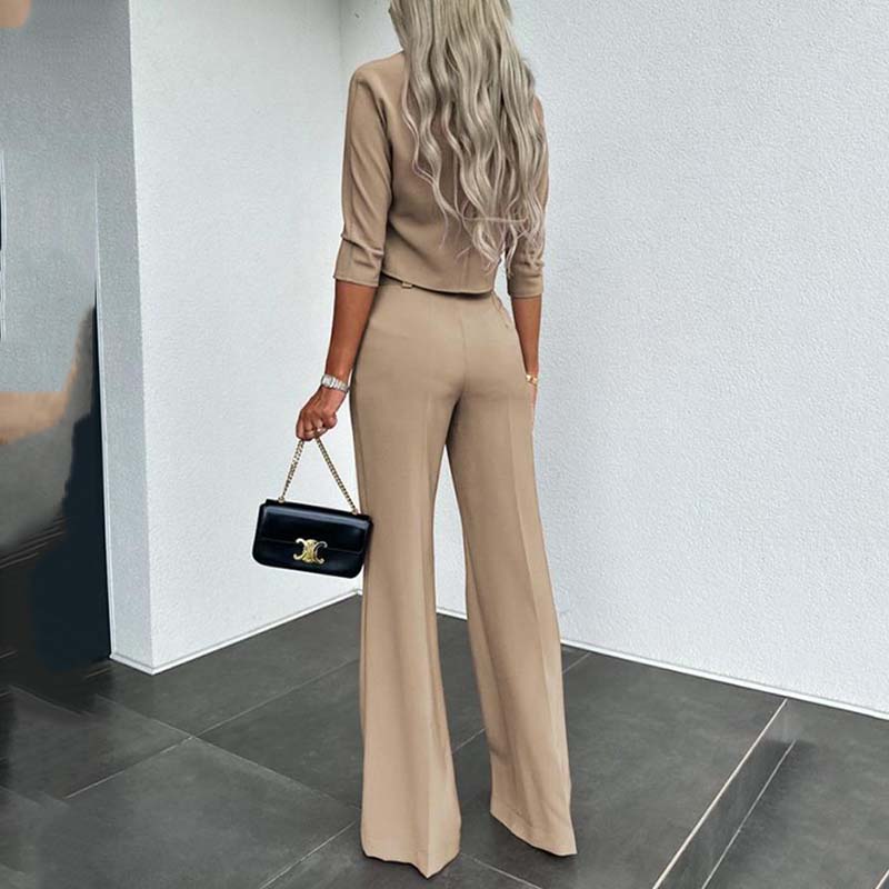 💖Women's Wide-Leg Commuter Pants & Elegant Crop Top Set