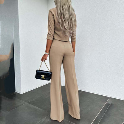 💖Women's Wide-Leg Commuter Pants & Elegant Crop Top Set