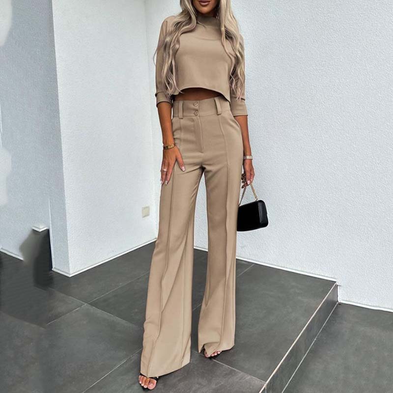 💖Women's Wide-Leg Commuter Pants & Elegant Crop Top Set