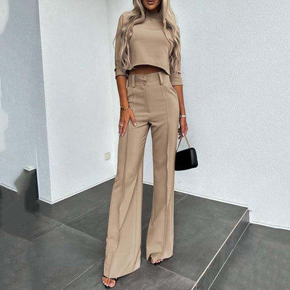 💖Women's Wide-Leg Commuter Pants & Elegant Crop Top Set