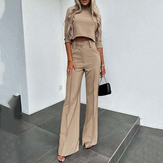 💖Women's Wide-Leg Commuter Pants & Elegant Crop Top Set