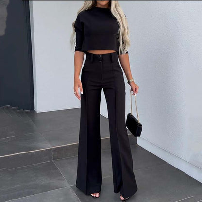 💖Women's Wide-Leg Commuter Pants & Elegant Crop Top Set