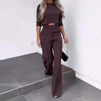 💖Women's Wide-Leg Commuter Pants & Elegant Crop Top Set