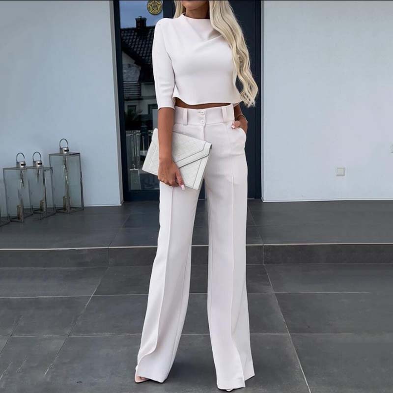 💖Women's Wide-Leg Commuter Pants & Elegant Crop Top Set