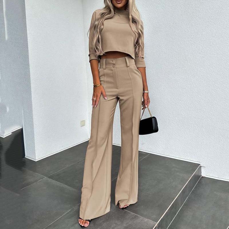 💖Women's Wide-Leg Commuter Pants & Elegant Crop Top Set