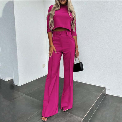 💖Women's Wide-Leg Commuter Pants & Elegant Crop Top Set