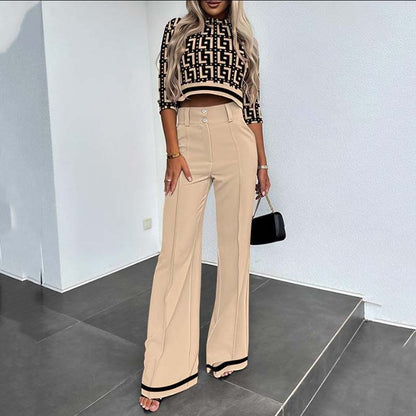 💖Women's Wide-Leg Commuter Pants & Elegant Crop Top Set
