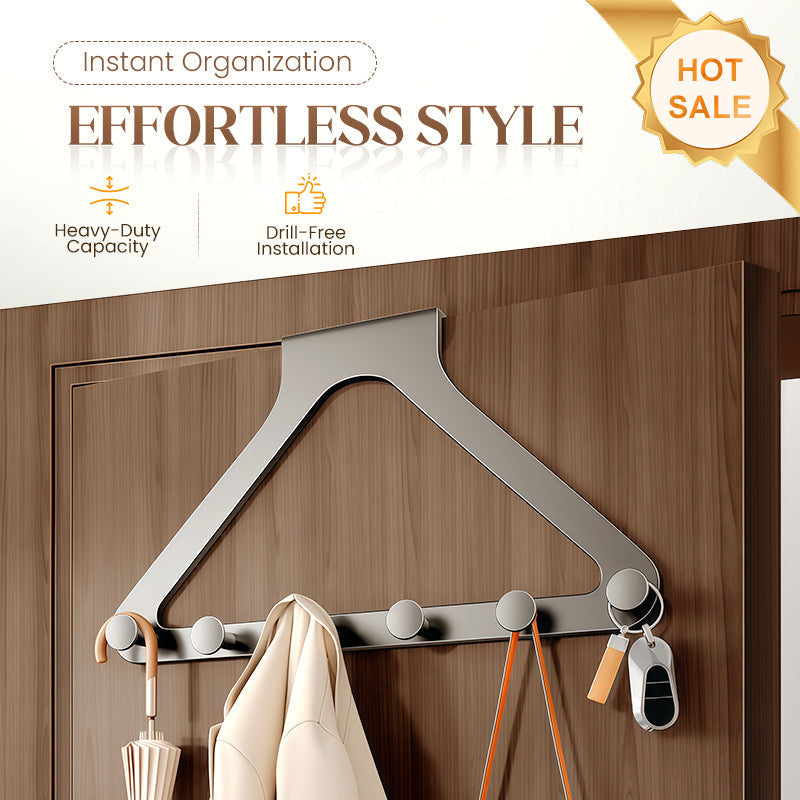 6-Hook Over-the-Door Rack, No Drilling | Heavy-Duty Carbon Steel, Tool-Free Installation & Instant Space Saving