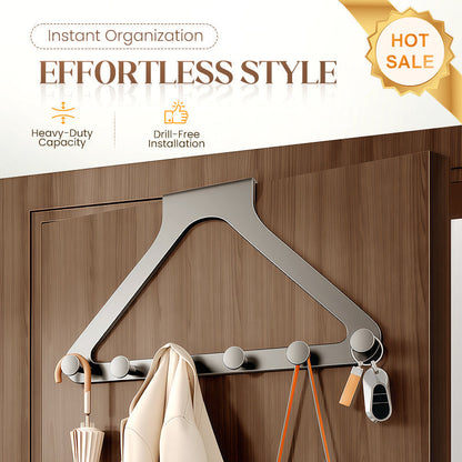 6-Hook Over-the-Door Rack, No Drilling | Heavy-Duty Carbon Steel, Tool-Free Installation & Instant Space Saving