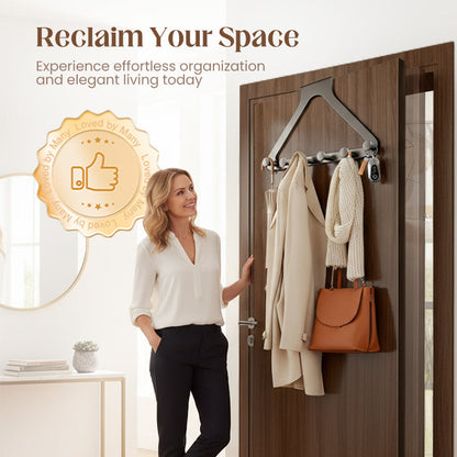 6-Hook Over-the-Door Rack, No Drilling | Heavy-Duty Carbon Steel, Tool-Free Installation & Instant Space Saving