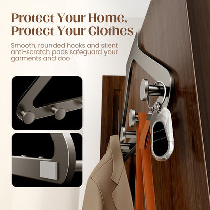 6-Hook Over-the-Door Rack, No Drilling | Heavy-Duty Carbon Steel, Tool-Free Installation & Instant Space Saving
