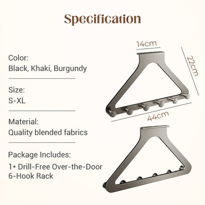 6-Hook Over-the-Door Rack, No Drilling | Heavy-Duty Carbon Steel, Tool-Free Installation & Instant Space Saving