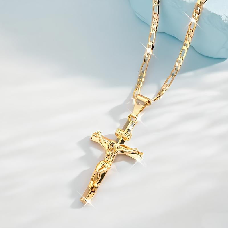 ✨ Gold Crucifix Necklace – Detailed INRI Motif, Adjustable Figaro Chain & Hypoallergenic Finish 💛
