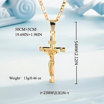 ✨ Gold Crucifix Necklace – Detailed INRI Motif, Adjustable Figaro Chain & Hypoallergenic Finish 💛