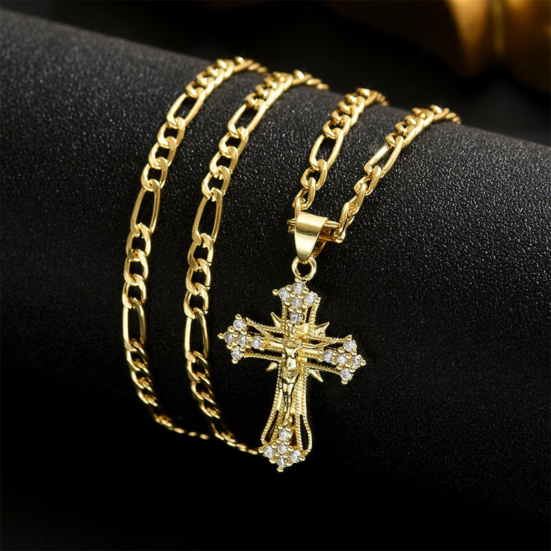 ✨ Gold Crucifix Necklace – Detailed INRI Motif, Adjustable Figaro Chain & Hypoallergenic Finish 💛