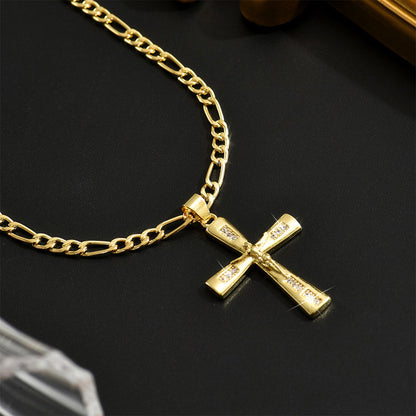 ✨ Gold Crucifix Necklace – Detailed INRI Motif, Adjustable Figaro Chain & Hypoallergenic Finish 💛