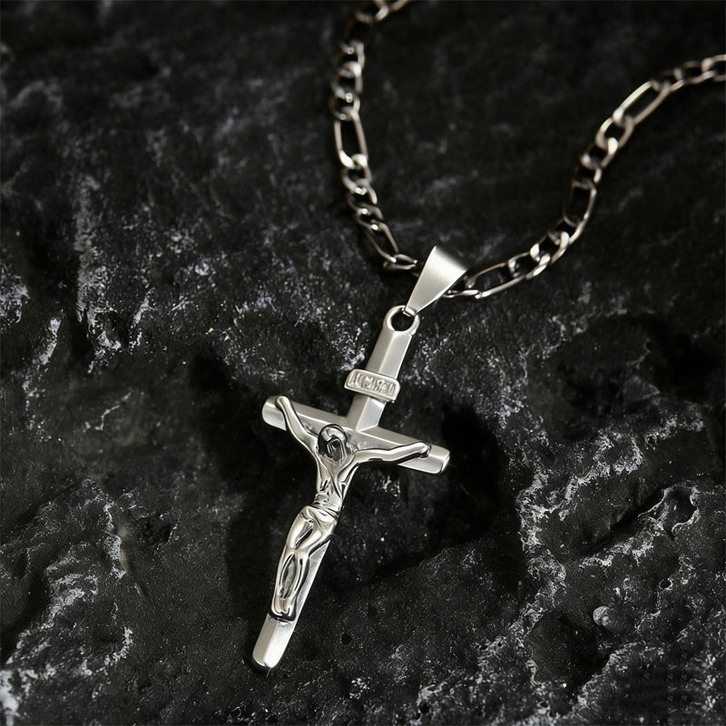 ✨ Gold Crucifix Necklace – Detailed INRI Motif, Adjustable Figaro Chain & Hypoallergenic Finish 💛