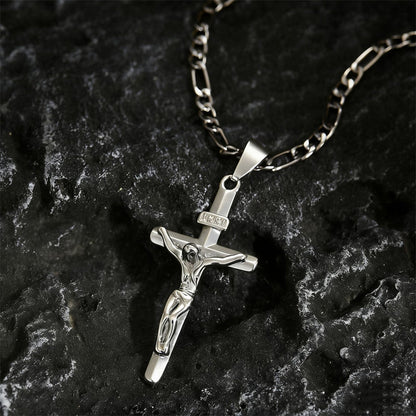 ✨ Gold Crucifix Necklace – Detailed INRI Motif, Adjustable Figaro Chain & Hypoallergenic Finish 💛