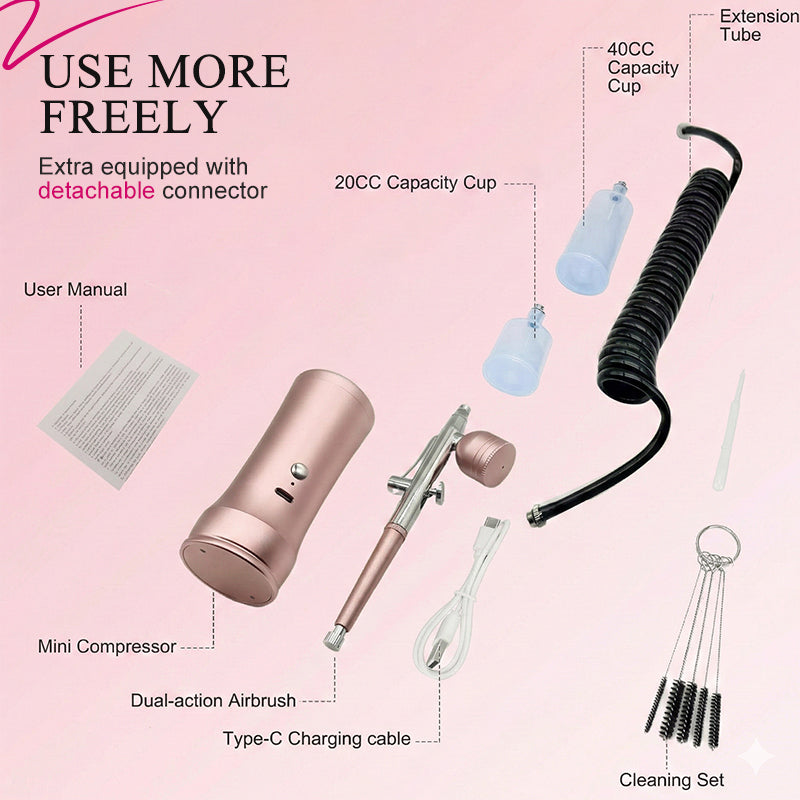 🎨Three pressure settings + wireless freedom! Professional-grade airbrush for makeup, nail art, and modeling—all in one device!