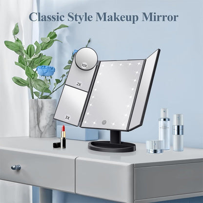 Tri-Fold Makeup Mirror with Lights