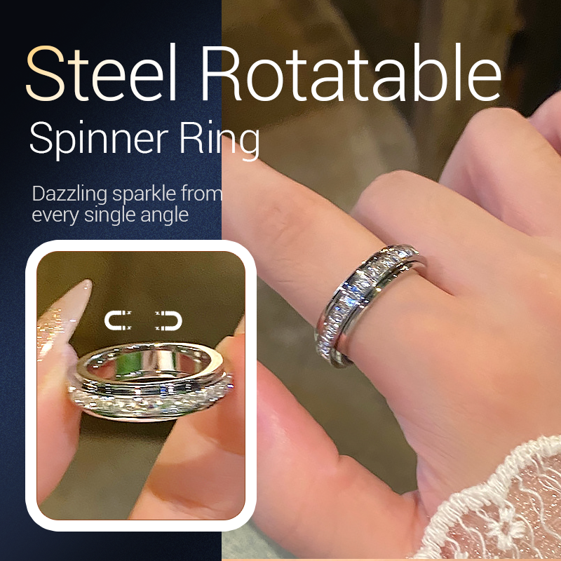 💍Titanium Steel Rotatable Spinner Ring with Zirconia
