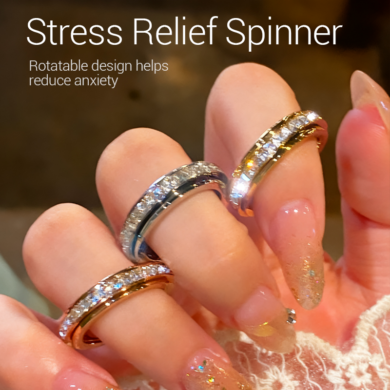 💍Titanium Steel Rotatable Spinner Ring with Zirconia