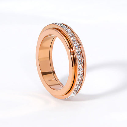 💍Titanium Steel Rotatable Spinner Ring with Zirconia