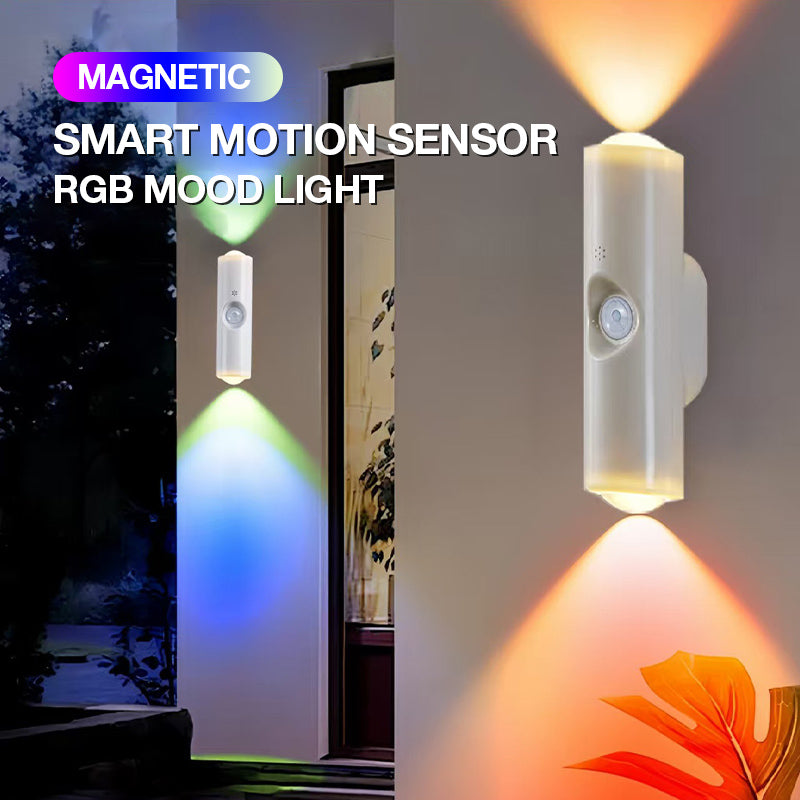 Smart LED Motion Sensor Night Light, Dimmable RGB Color Changing Wall Lamp, USB Rechargeable Gradient Magnetic Stick-on Ambient Light for Bedroom, Hallway, Entryway Home Lighting Decor Accessories