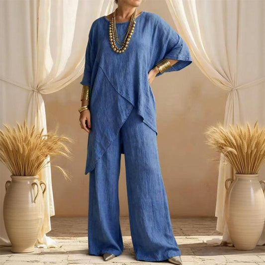 💥Women's Two-Piece Loose Fit Outfit with Asymmetrical Top