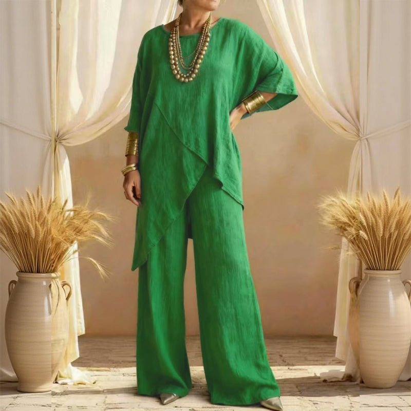 💥Women's Two-Piece Loose Fit Outfit with Asymmetrical Top