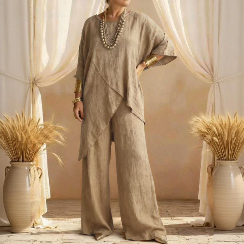 💥Women's Two-Piece Loose Fit Outfit with Asymmetrical Top