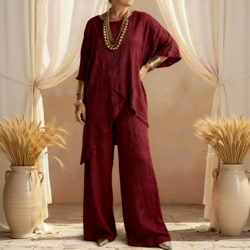 💥Women's Two-Piece Loose Fit Outfit with Asymmetrical Top
