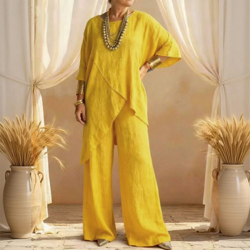 💥Women's Two-Piece Loose Fit Outfit with Asymmetrical Top