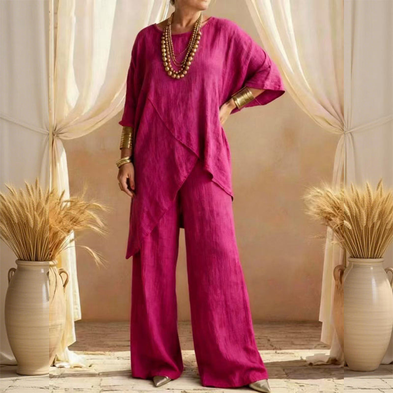💥Women's Two-Piece Loose Fit Outfit with Asymmetrical Top